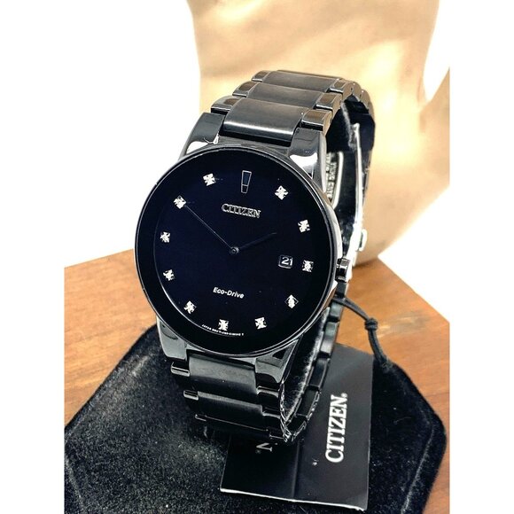 Citizen Men's Watch Eco-Drive Axiom AU1065-58G Diamond Accent Black Dial 40mm - Picture 1 of 14